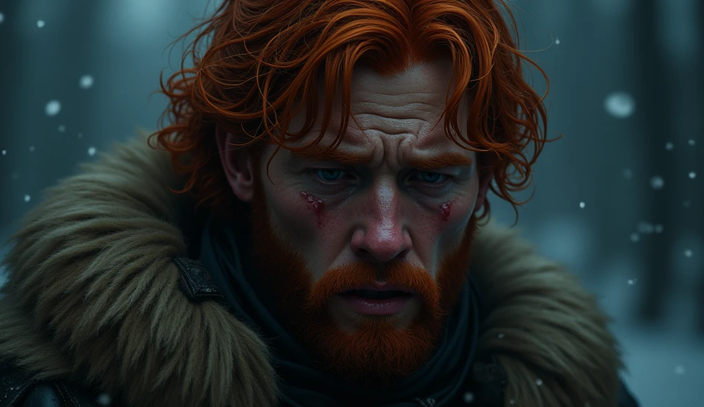 create: "NON-YOUTUBE VIDEO LAYER" 
 a man named king david who was red-haired, with tears in my eyes crying and very sad on a cold night