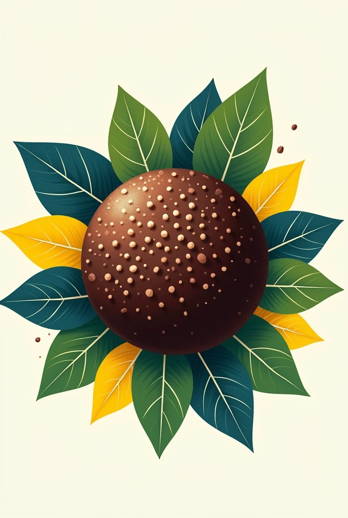 I want a large brigadeiro with leaves around it in the colors of Brazil ,something minimalist with lots of color , something to serve as a logo
