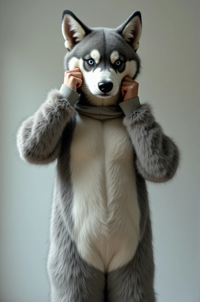 The person who took off the husky dog costume
