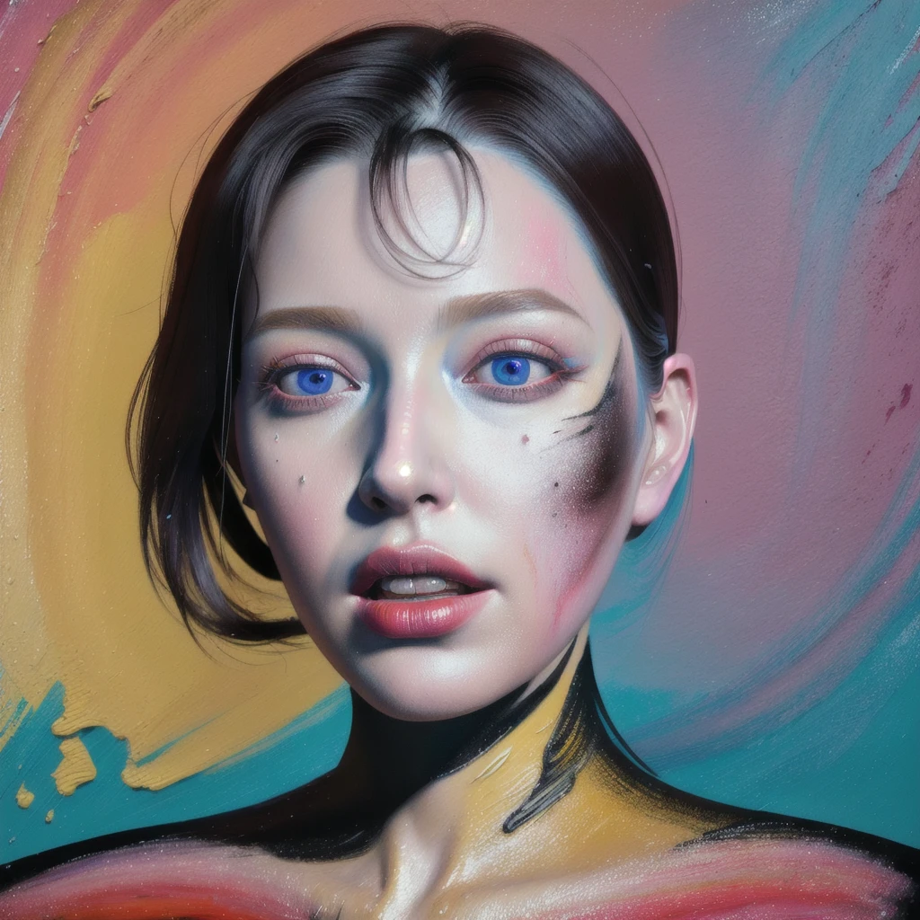 Android Beauty, Powerful paintings inspired by Francis Bacon, Ultra-realistic surrealism, Hyperrealism, fear, art, hyper real painting, Realistic illustration painting, カラフルなHyperrealism, Hyper-realistic digital art