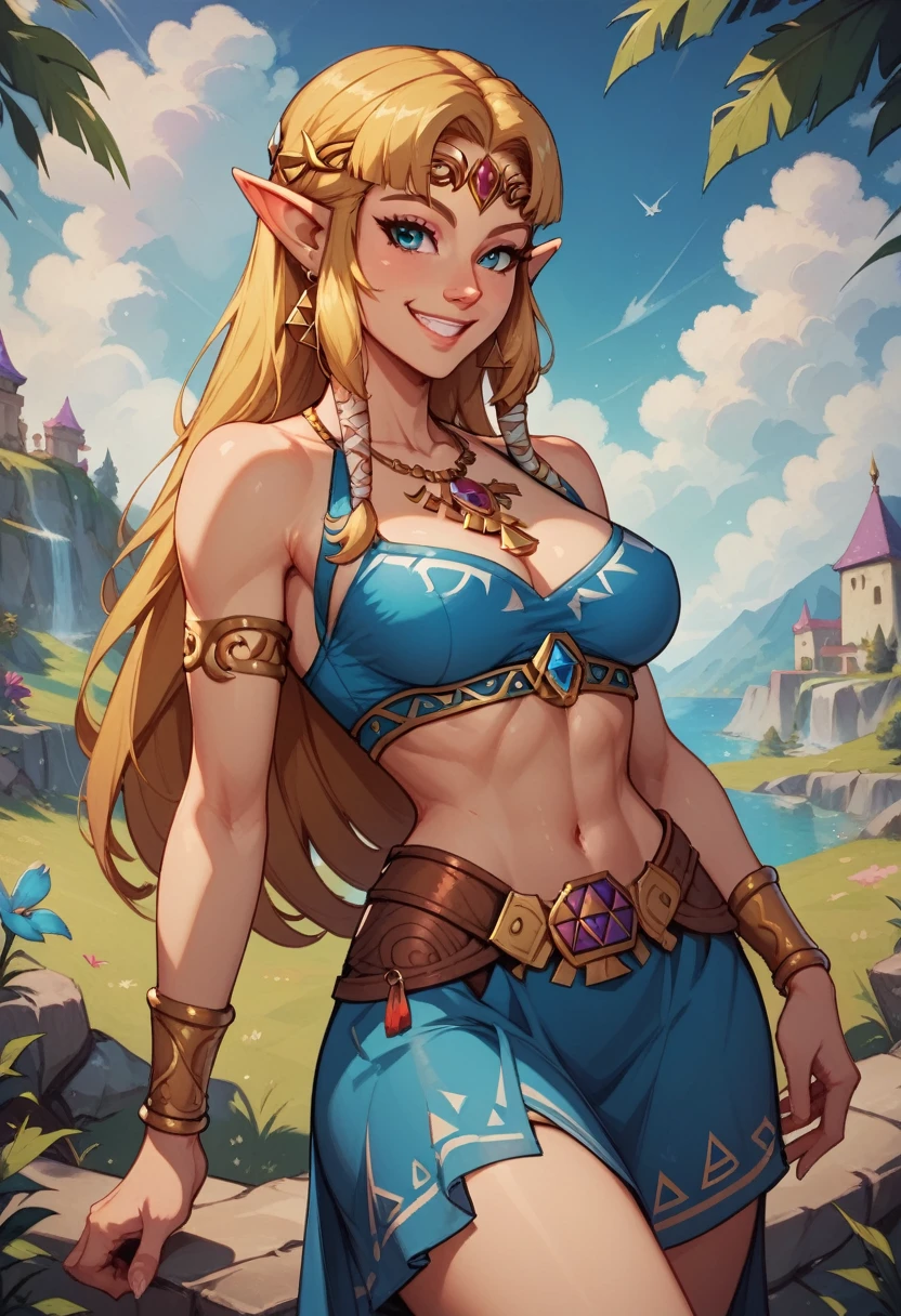score_9, score_8_up, score_7_up, score_6_up BREAK solo, 1 female, Zelda, smile