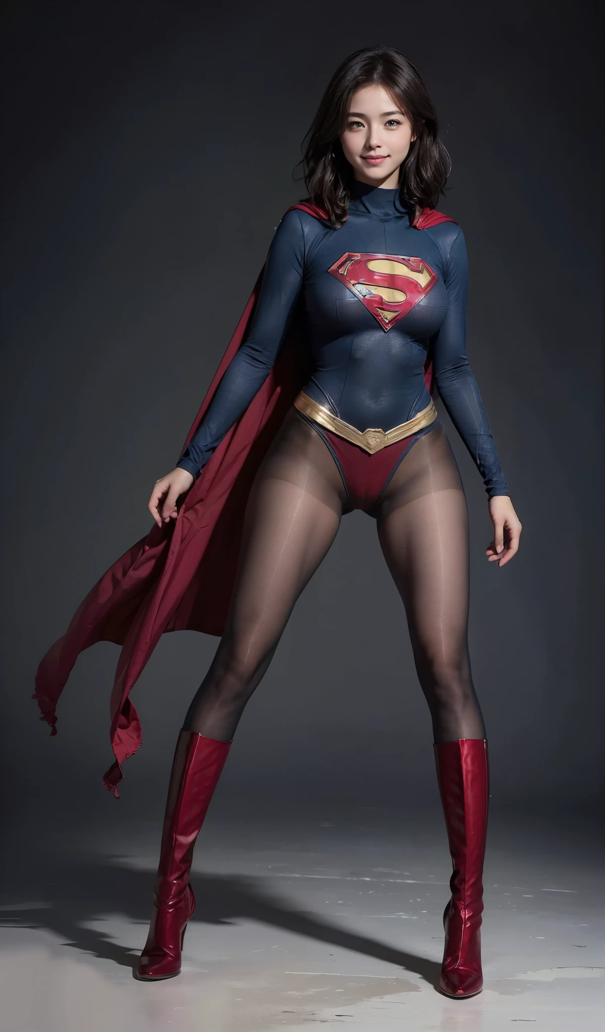 No background、(((Looking down、Looking down)))、(((Beautiful legs in black tights.)))、(((Legally express the beauty of your smile)))、((((Make the most of your original images)))、(((Supergirl Costume)))、(((Beautiful short bob hair)))、(((suffering)))、(((Please wear black tights....、Wear red boots)))、((Best image quality、8k))、((Highest quality、8k、masterpiece:1.3))、(((Preserve background )))、Sharp focus:1.2、Beautiful woman with perfect figure:1.4、Slim Abs:1.2、Wet body:1.5、Highly detailed face and skin texture、8k