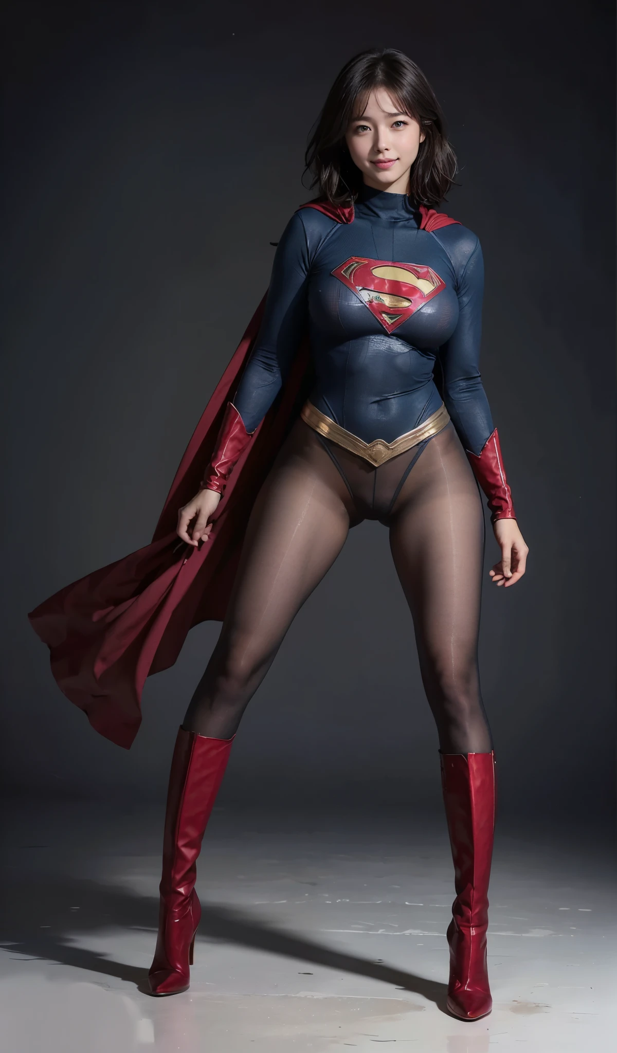 No background、(((Looking down、Looking down)))、(((Beautiful legs in black tights.)))、(((Legally express the beauty of your smile)))、((((Make the most of your original images)))、(((Supergirl Costume)))、(((Beautiful short bob hair)))、(((suffering)))、(((Please wear black tights....、Wear red boots)))、((Best image quality、8k))、((Highest quality、8k、masterpiece:1.3))、(((Preserve background )))、Sharp focus:1.2、Beautiful woman with perfect figure:1.4、Slim Abs:1.2、Wet body:1.5、Highly detailed face and skin texture、8k