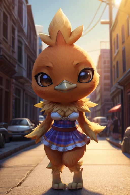 Female , bird, Torchic, background, (cinematic lighting:1.1), (perfect focus:1.1), 8k hd, (detailed eyes:1.2),depth of field, bokeh, subsurface scattering, perfect breasts, wide ,((wearing an isabella animal crossing outfit )),bright colors, (furry detail:1.3),detailed background, realistic, photorealistic, ultra realistic,(on the outskirts of animal crossing city),realistic, photorealistic ,smile cute,(fluffy:1.3), furry, buff, (realistic fur:1.1), (extreme fur detail:1.2),((light orange fur)),(Black pupil, brown eyes,pixar style eyes),Torchic tail,3d pixar legs,brighter colors, and a sexy body.
