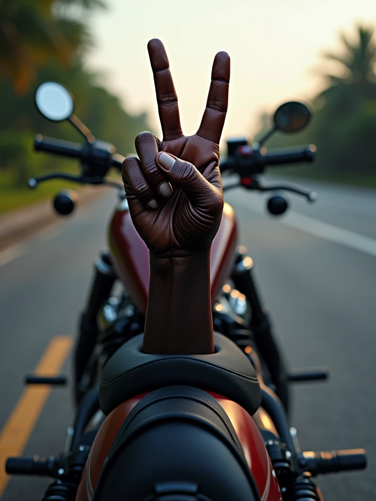 logo "MneverMore" hand sign stylish signature letter logo front, background  realistic with Harley Davidson fatboy custom, Pandawa road, kuta-Bali Background.  Aesthetic.