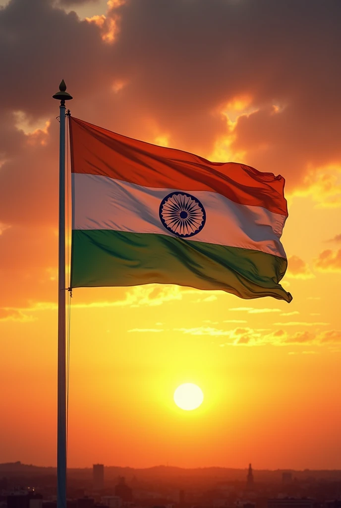Indian flag flying during sunset