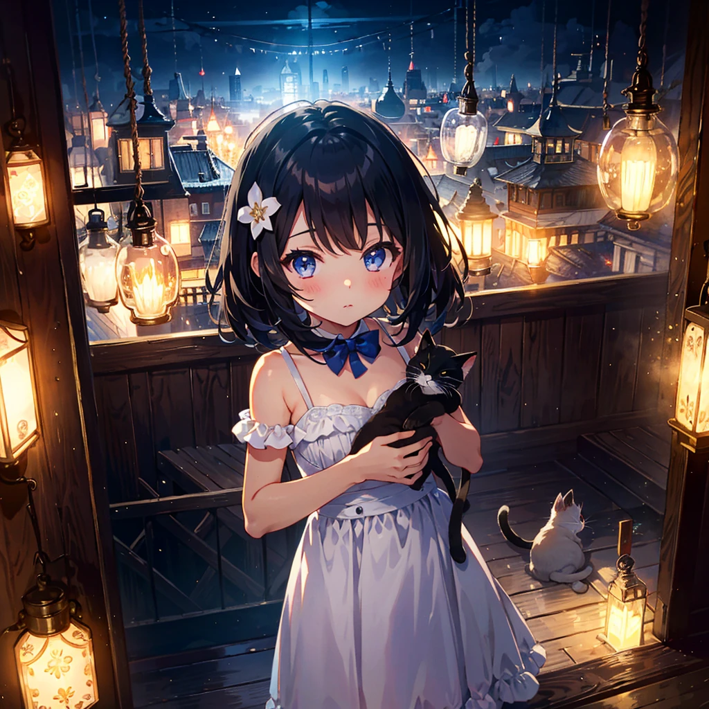 {{{Masterpiece, highest quality, high resolution background}}}, Bright and beautiful atmosphere, 1 girl (, round face, baby face), small breasts, pet shop, sleeping kittens, girl looking at kittens A cute dress with sparkling eyes, "deltamon_sdXL :0.73)>Deltamon"