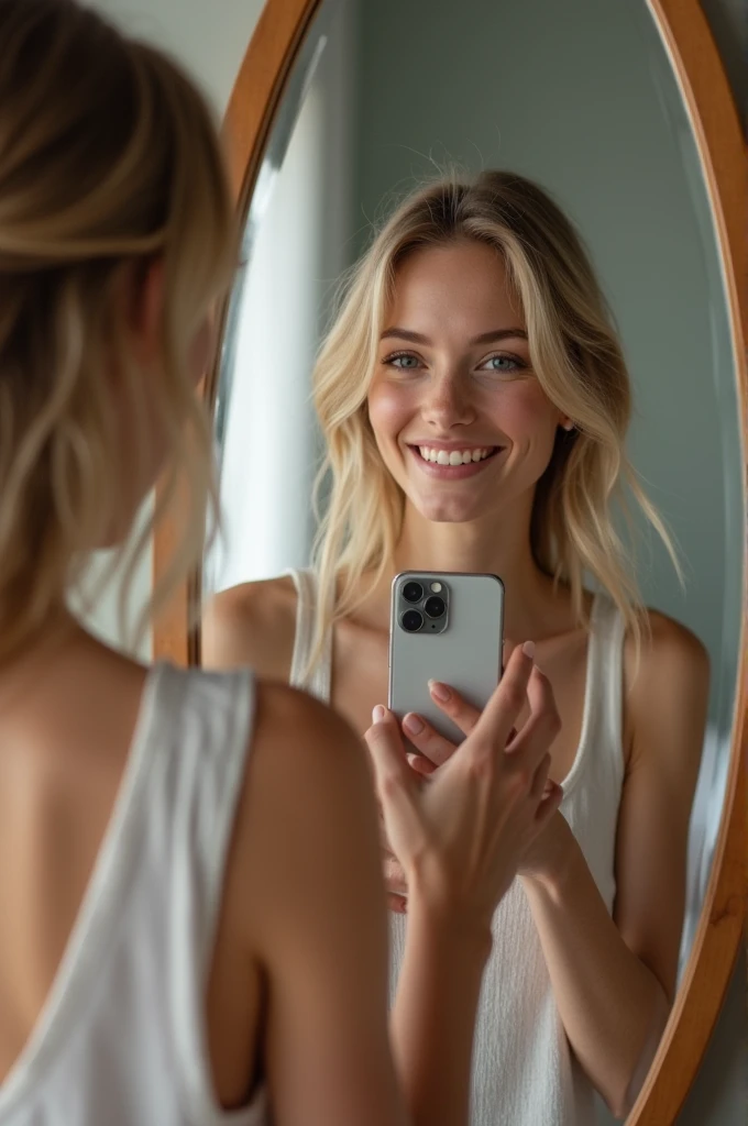 A German Girl Age 24, Taking a selfie in front of the mirror.