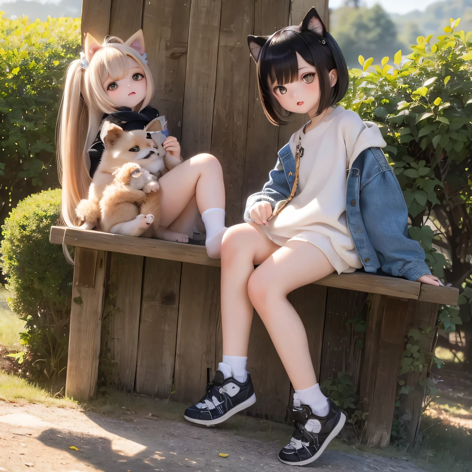 Shiba Inu girls in a rural landscape