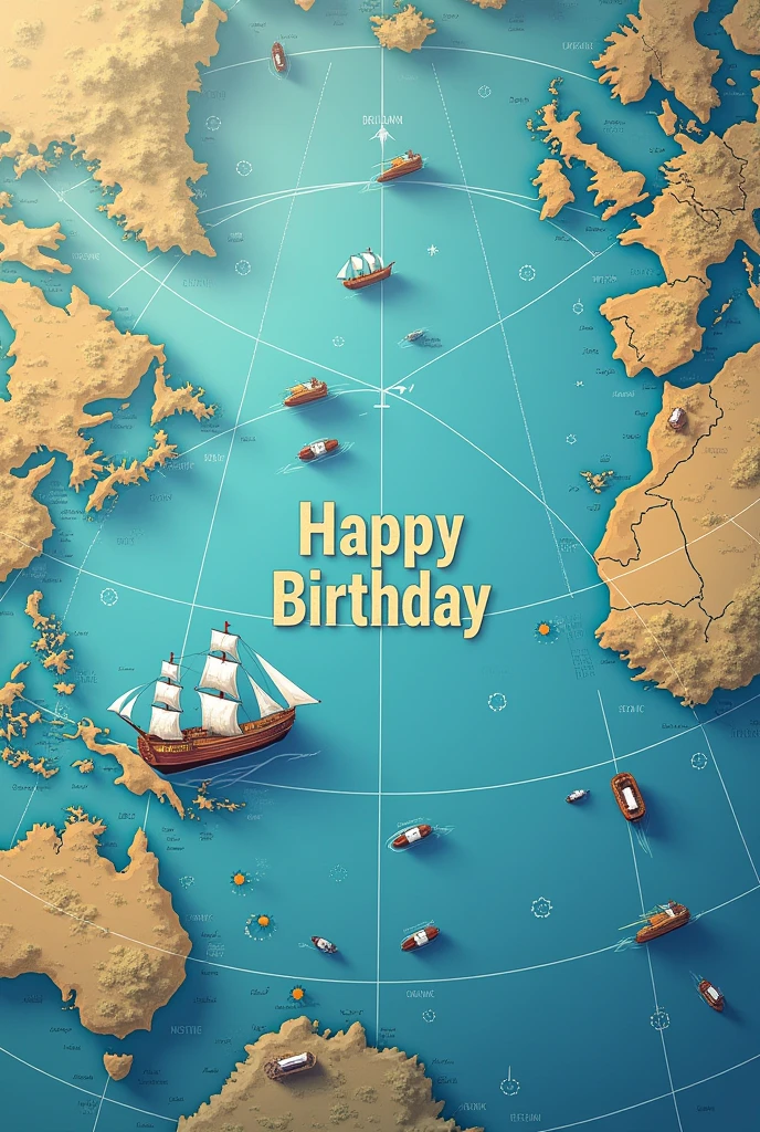draw map tracking fleet with sentence of " happy birthday Imran "