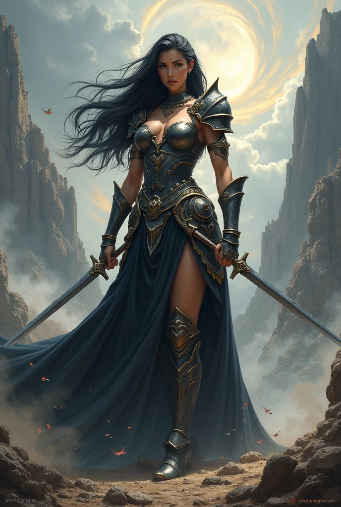 Warrior woman with black hair, daughter of god