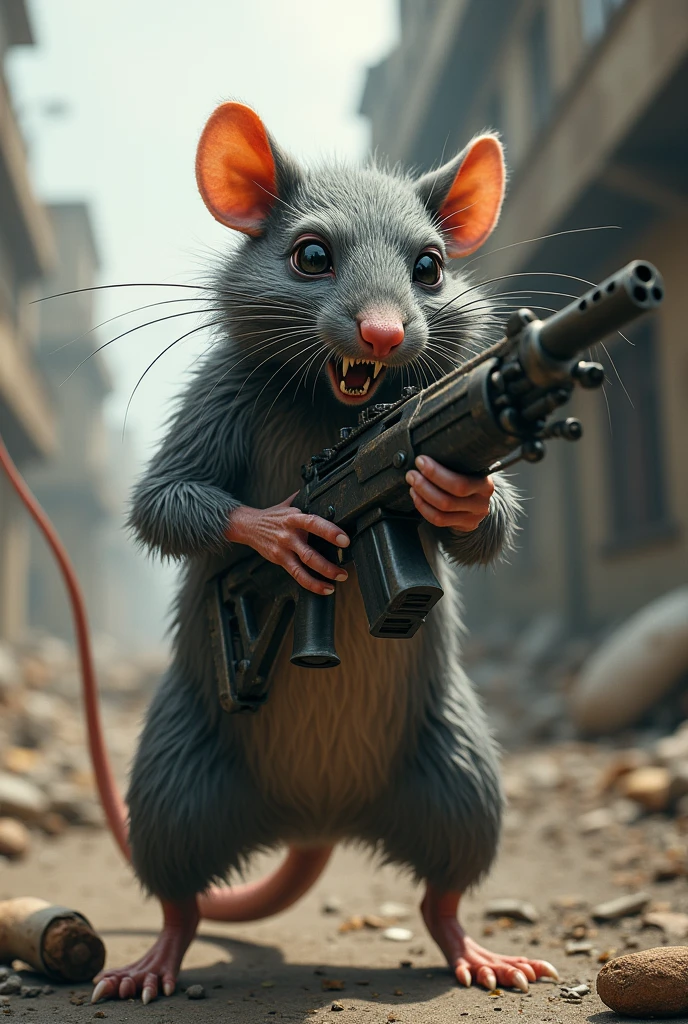 A rat firing a machine gun