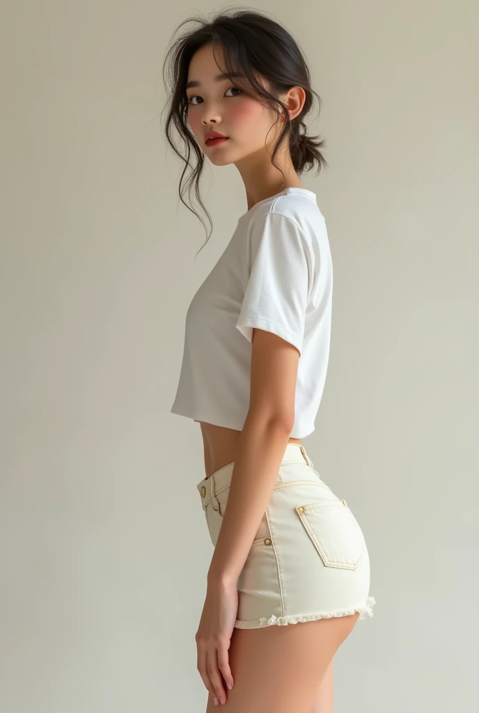 age girl wearing a skirt with a white top thin legs and t small tight butt