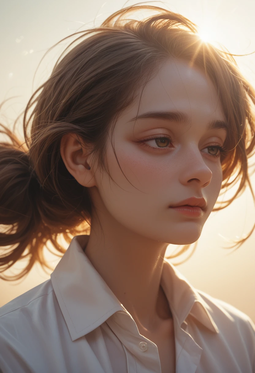 dye,1 girl,One, Sun Ray, collared shirt, upper body,