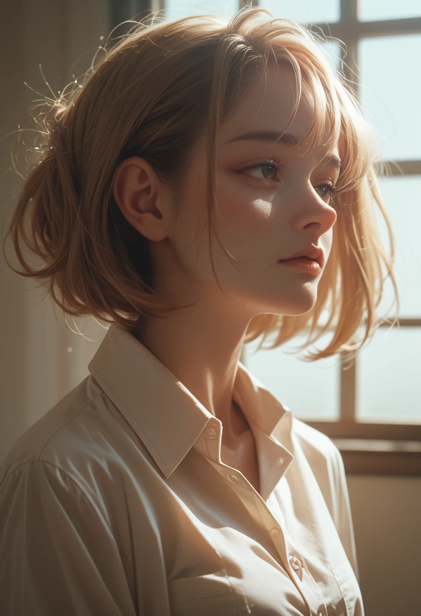 dye,1 girl,One, Sun Ray, collared shirt, upper body,
