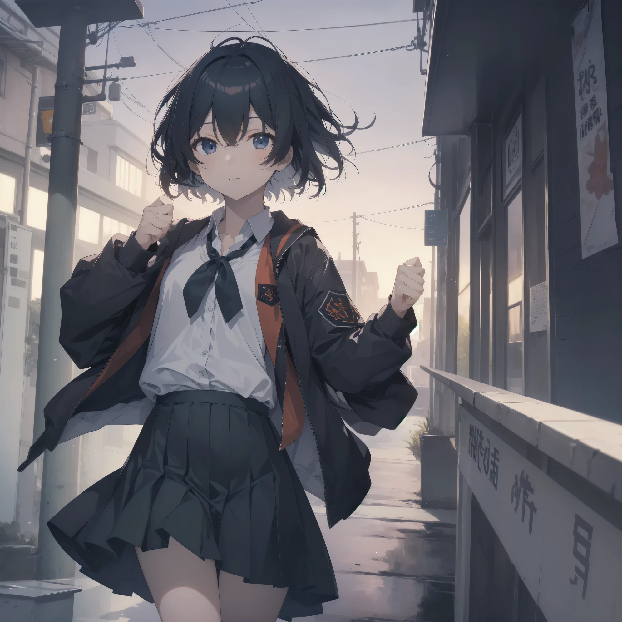 ultra-absurdres-Top quality by artist God, ultra-detailed, high resolution, anime moe artstyle, best anime 8k konachan wallpaper, pixiv contest winner, pool:2810, perfect anatomy,break, 1girl, (Please draw a girl walking sleepily to school alone. )break,(Solo,little female, 13-year-old:1.3),Full limbs, complete fingers,a junior high school student, (very short hair), short cut, flat chest, , small butt, small black eyes, beautiful detailed eyes, well-proportioned iris and pupils, expressive eyes, highres detailed hair, soft expression, salor school_uniform, sailor collar, serahuku, bow, pleated skirt,(Detailed Lighting), (Detailed background), in the School commute route. break,super detailed skin, Best cinematic lighting powered by famous artist, 8k,beauty illustration,photoshop_(medium),very aesthetic,break,((artist:izumi_tsubasu )), artist:clamp ,artist:carnelian ,artist:kantoku ,