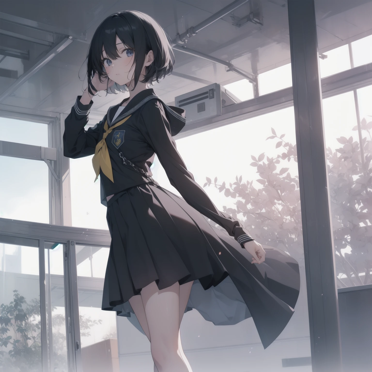 ultra-absurdres-Top quality by artist God, ultra-detailed, high resolution, anime moe artstyle, best anime 8k konachan wallpaper, pixiv contest winner, pool:2810, perfect anatomy,break, 1girl, (Please draw a girl walking sleepily to school alone. )break,(Solo,little female, 13-year-old:1.3),Full limbs, complete fingers,a junior high school student, (very short hair), short cut, flat chest, , small butt, small black eyes, beautiful detailed eyes, well-proportioned iris and pupils, expressive eyes, highres detailed hair, soft expression, salor school_uniform, sailor collar, serahuku, bow, pleated skirt,(Detailed Lighting), (Detailed background), in the School commute route. break,super detailed skin, Best cinematic lighting powered by famous artist, 8k,beauty illustration,photoshop_(medium),very aesthetic,break,((artist:izumi_tsubasu )), artist:clamp ,artist:carnelian ,artist:kantoku ,