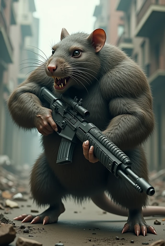 a muscular and large rat, firing an rpd
