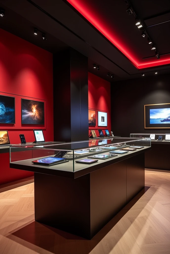 I want to create a store that sells Mobiles and Tabs products, but not vintage glamour style, Rococo, in dark red colors, black and gold