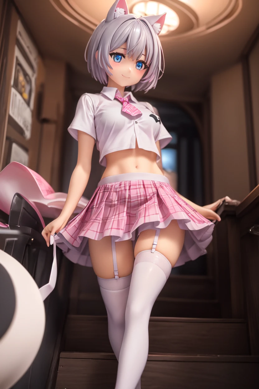 A cute young girl in a clinic, nurse, nurse cap, white skirt, demon wings, black bikini, short sleeves, (perfect body:1.1), ((lively_breasts, feminine, small heads)), long hair fluttering, antique beauty, ((petite slender body:1.8)), detailed eyes, masterpiece, beautiful light up, perfect lighting, ultra-detailliert, ultra quality, HD, Nikon, realism, dynamic poses, perfecteyes eyes, glamour shot, model, facial recognition, see-through, real skin texture, dynamic_facial_expression, sfw