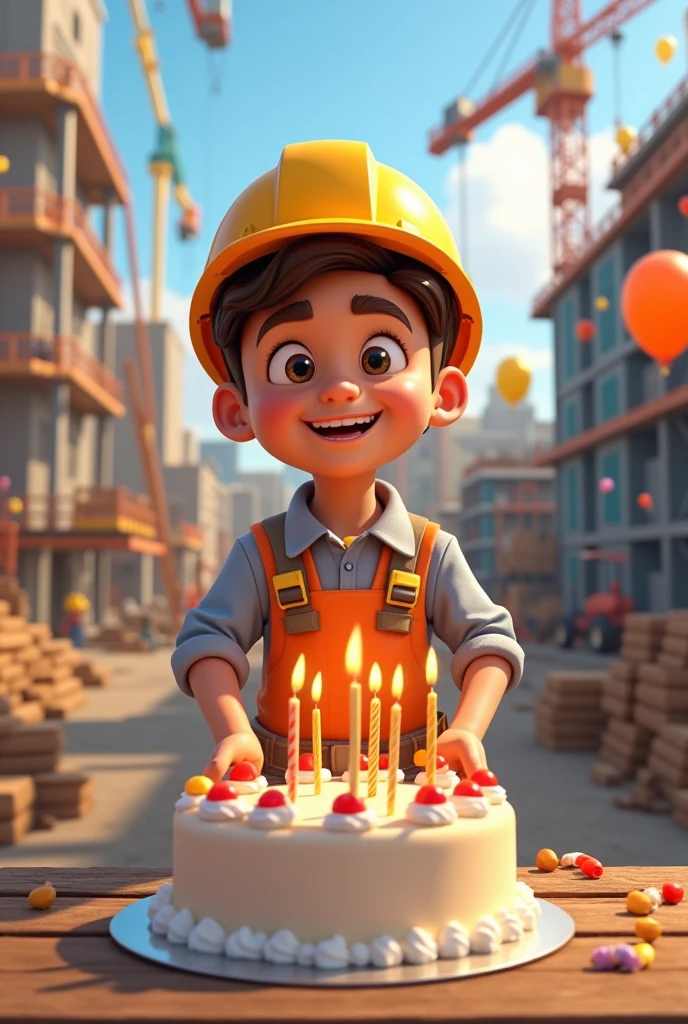Young constructor celebrating a birthday