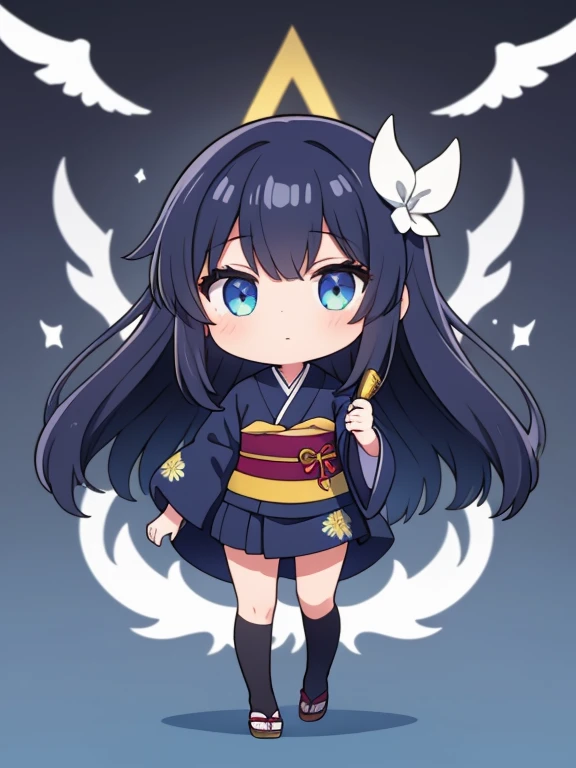 1girl,kimono,chibi,full body,black hair,long hair,
