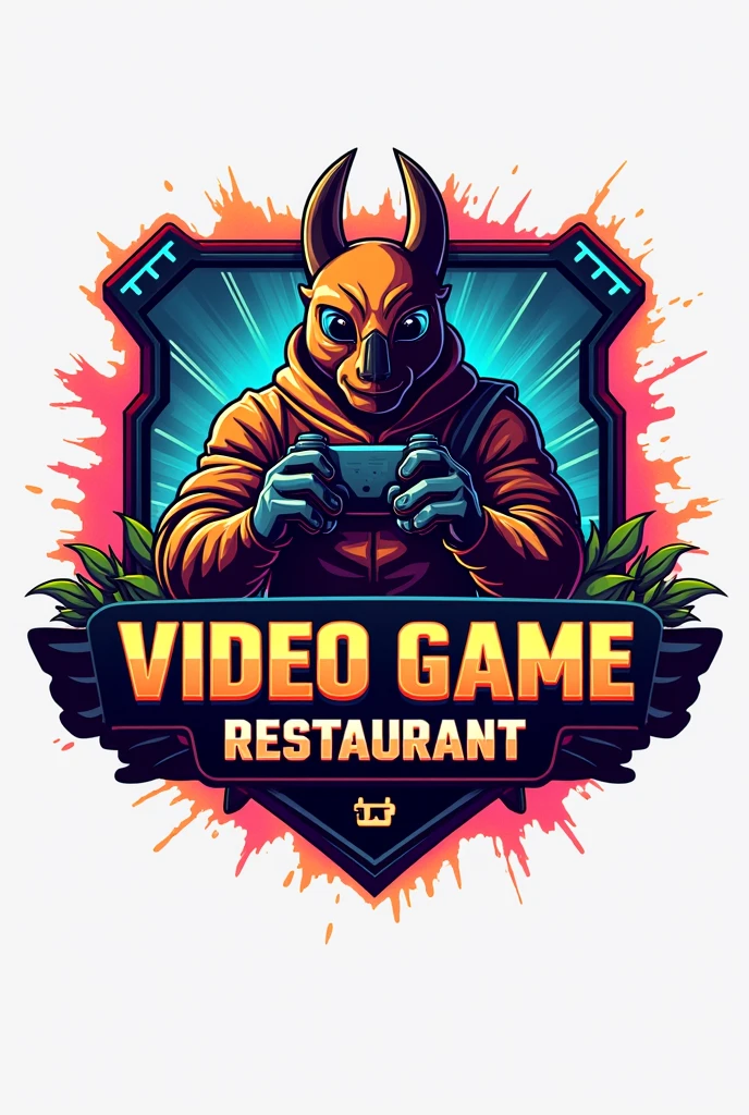 Video game themed restaurant logo