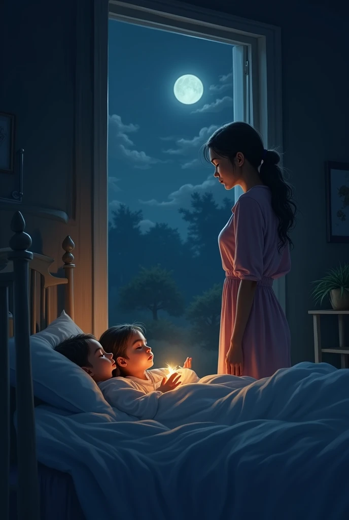 Mom seeing from door night children