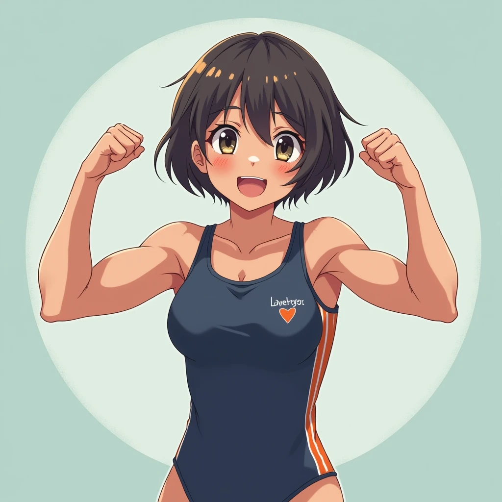 Japanese Short Hair Primary school students athlete Powerful muscles Women Swimwear So that your whole body is visible Hands up