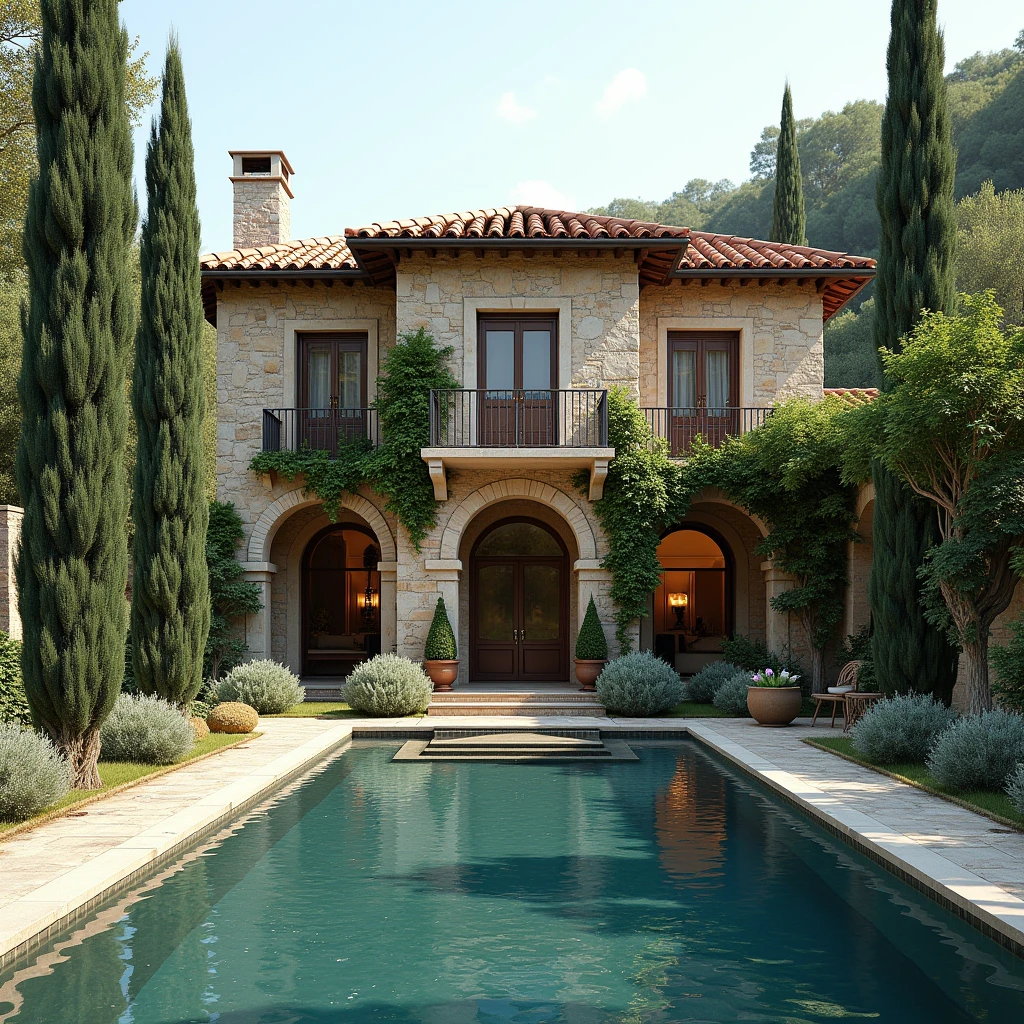Design me a villa with Italian style, a bit older with stone and so on, but still luxurious.