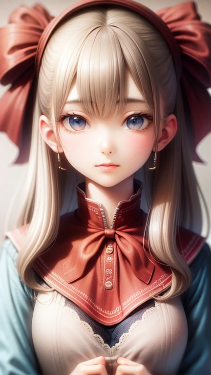 ((Detailed face, Cute Face)), (彼女は白い刺繍の入った長いスカートをyesている, Red blouse with lace, A white apron is tied around her waist, Blue socks, Brown leather shoes, She has a blue scarf wrapped around her head. yes, Her accessories include necklaces., Earrings, bracelet. 1 person)), Ultra-high resolution, (Realistic: 1.4), RAW Photos, Highest quality, (PhotoRealistic Stick), concentrated, Soft Light, (()), ((Shiny platinum blonde silky super long straight hair, beautiful shiny bangs, Big clear sky blue eyes, Very beautiful bright eye highlights )), (( (Young Face))), (surface), (Depth of written boundary), masterpiece, (Realistic), woman, bangs, ((1 person))
