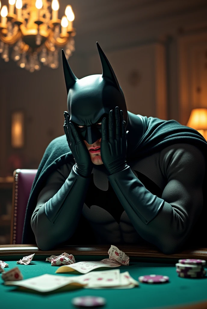 Batman is crying because he lost gambling