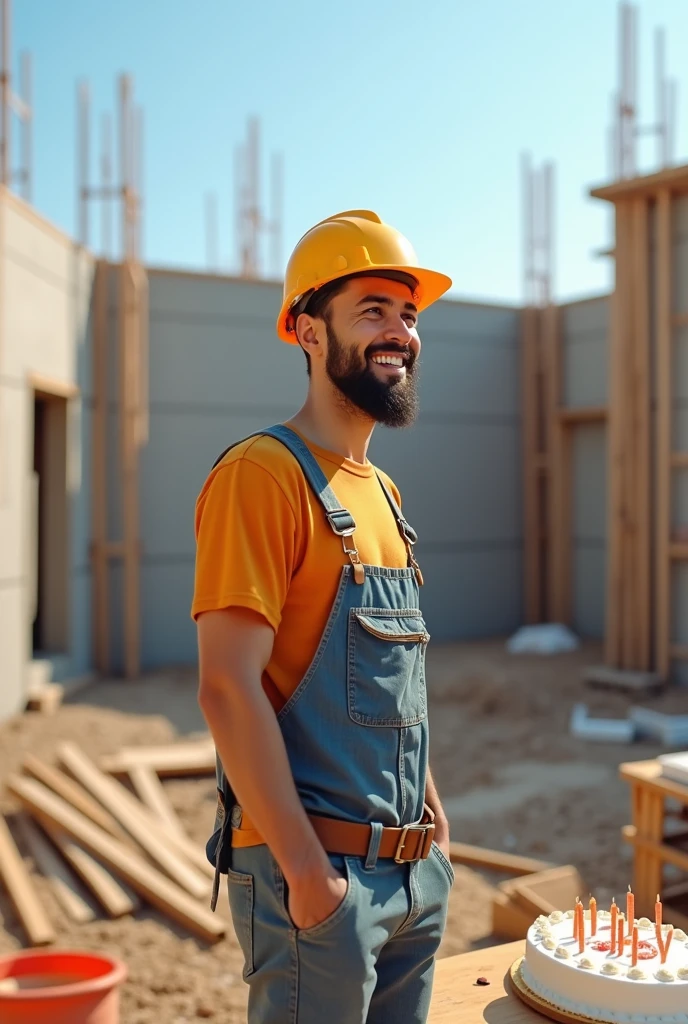 Man Celebrating Birthday Building a House