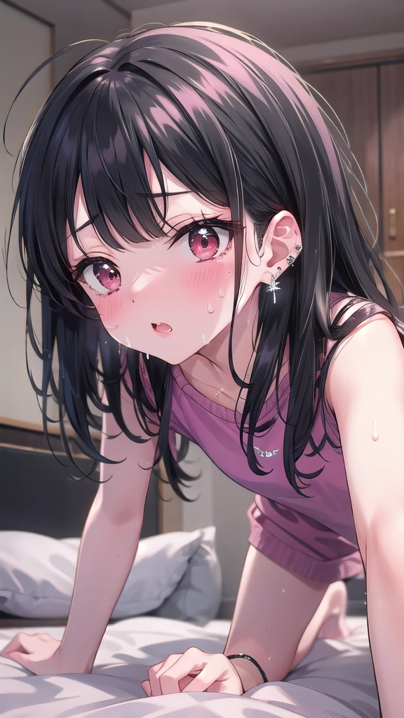 Rika Igarashi has black bobbed hair.、Inner Pink, her right ear is exposed and 1 has an earring in her left ear, in has an industrial look that sometimes peeks out, it 'A little taller、Skin whitens、。
and gets completely naked, crawling onto the bed on all fours.。
She gets on all fours, sweating。
