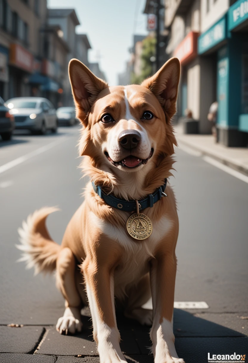Create a vector logo, dog, front side, stated, Centered design, Reference to Leonardo Diffusion, Midjourney Guide, permission 8k, Graphics Engine 5, 3D image, Full Frame -