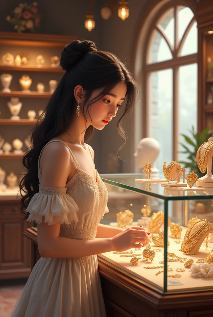 Jewellery with girl at shop