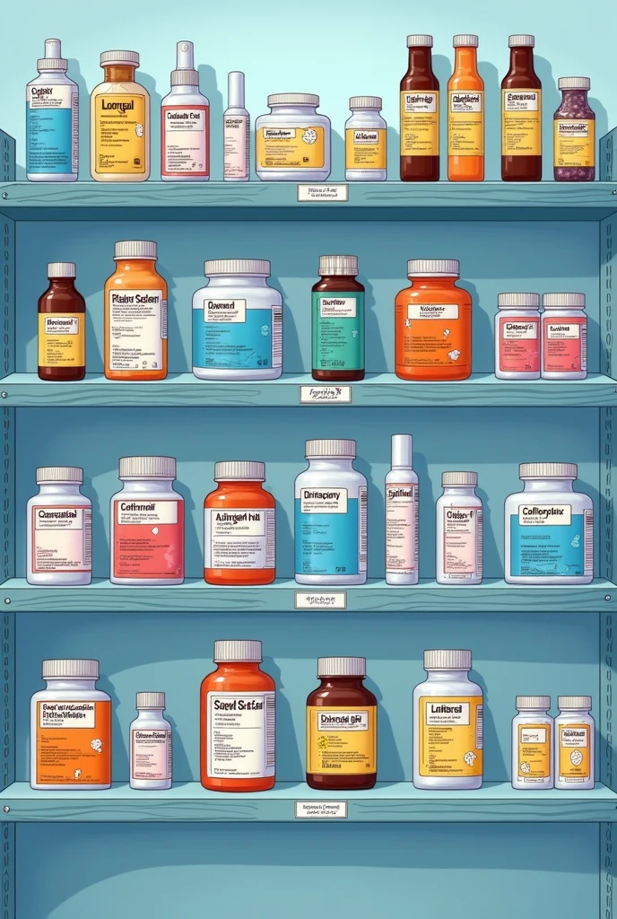 Give me 10 list of real medicine drugs that available in drugstore with their labels give me more
