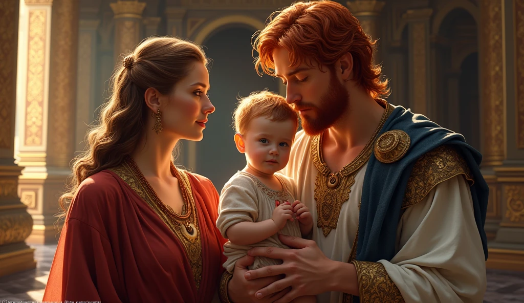 create: "NON-YOUTUBE VIDEO LAYER" 
 a man named king david who was red-haired, with your baby in your arms, along with your beautiful wife at the palace
