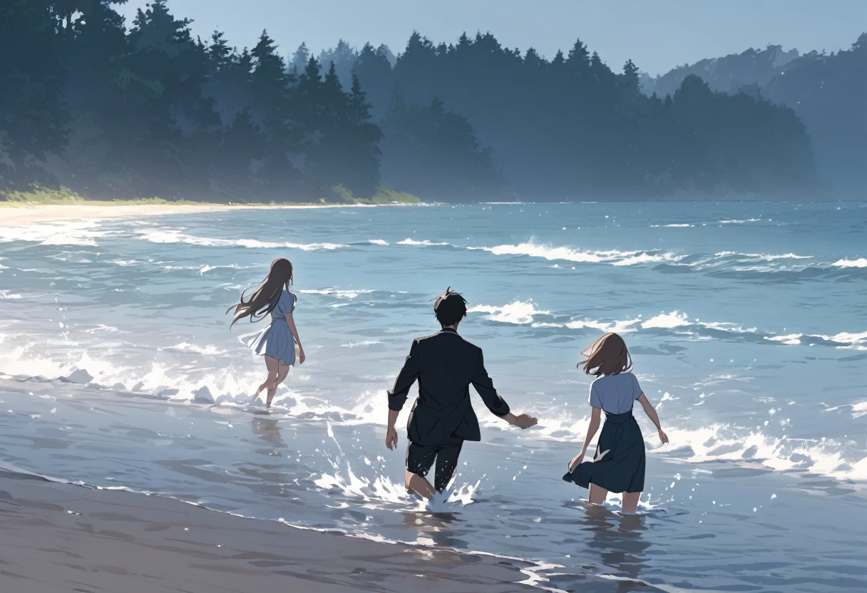 men and women Shallow waters play Just two people Chasing