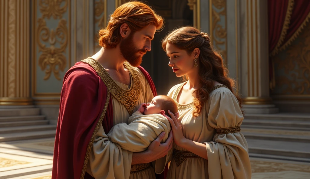 create: "NON-YOUTUBE VIDEO LAYER" 
 a man named king david who was red-haired, with your  in your arms, along with your beautiful wife at the palace
