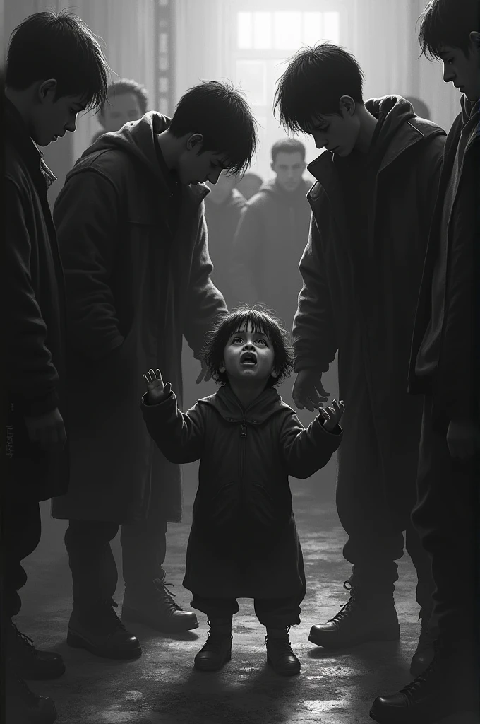 The child is being bullied in black and white.