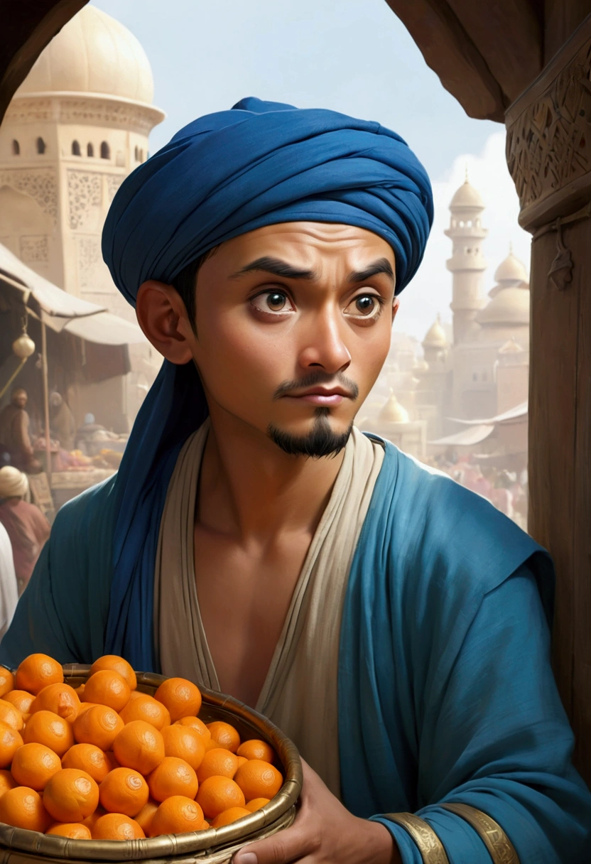 Panel 1: A panoramic view of the bustling city of Agrabah. Merchants peddle their goods, children play in the streets, and the city is alive with activity.

Panel 2: Close-up on Alibaba, a young man with a rough exterior but a kind heart, working at a market stall. He exchanges goods with a merchant, but his eyes are distant, lost in thought.

Panel 3: Alibaba’s younger brother, Cassim, approaches with a worried look. “Alibaba, have you heard the rumors? The Forty Thieves are back!”

Panel 4: Alibaba looks up, his expression changing from curiosity to concern. “The Forty Thieves? But they were thought to be gone for years. What’s happening?”

