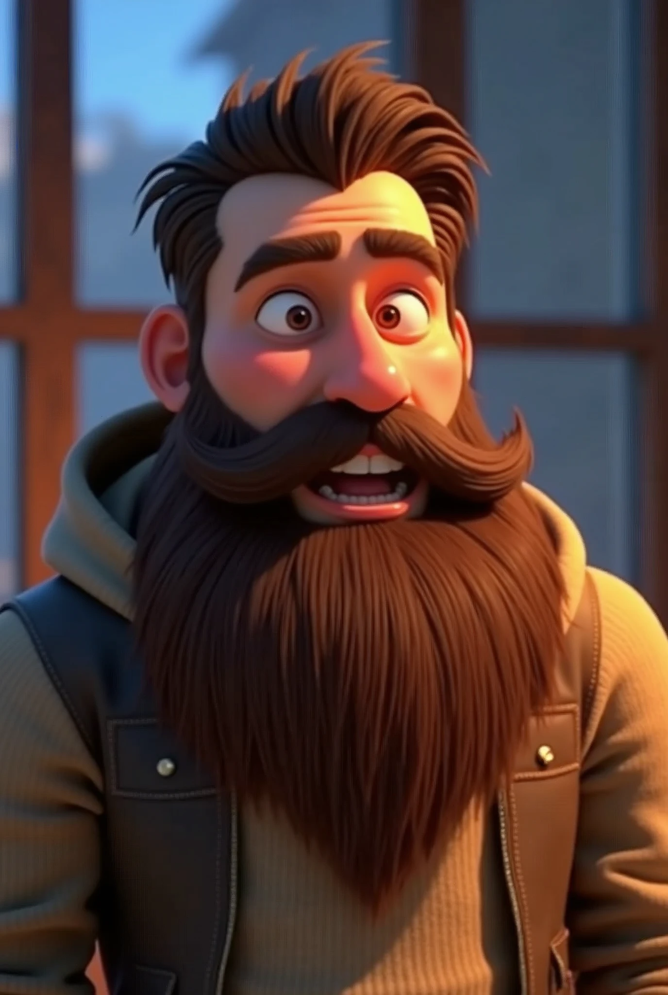 a male Disney Pixar style animated film character with long beard, high qualiy, best qualityer