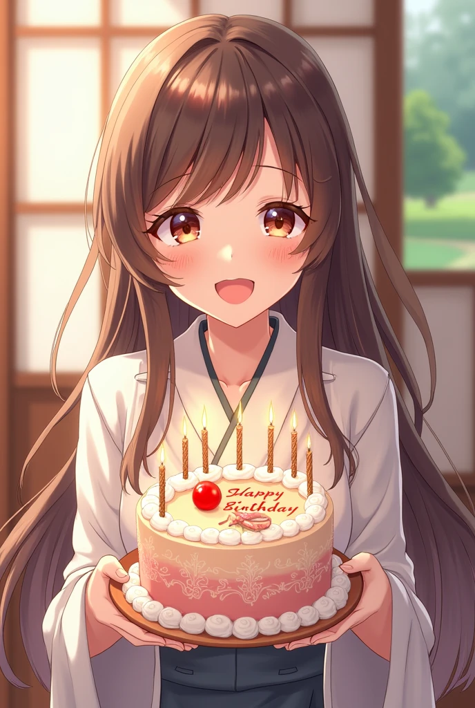 Beautiful girl holding a birthday cake,Japan,8k