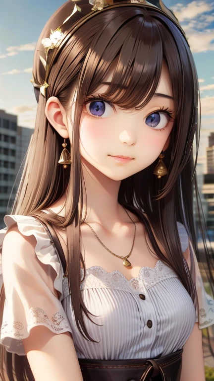 ((Detailed face, Cute Face)), (彼女は白い刺繍の入った長いスカートをyesている, Red blouse with lace, A white apron is tied around her waist, Blue socks, Brown leather shoes, She has a blue scarf wrapped around her head. yes, Her accessories include necklaces., Earrings, bracelet. 1 person)), Ultra-high resolution, (Realistic: 1.4), RAW Photos, Highest quality, (PhotoRealistic Stick), concentrated, Soft Light, ((15 years old)), ((Shiny platinum blonde silky super long straight hair, beautiful shiny bangs, Big clear sky blue eyes, Very beautiful bright eye highlights )), (( (Young Face))), (surface), (Depth of written boundary), masterpiece, (Realistic), woman, bangs, ((1 person))