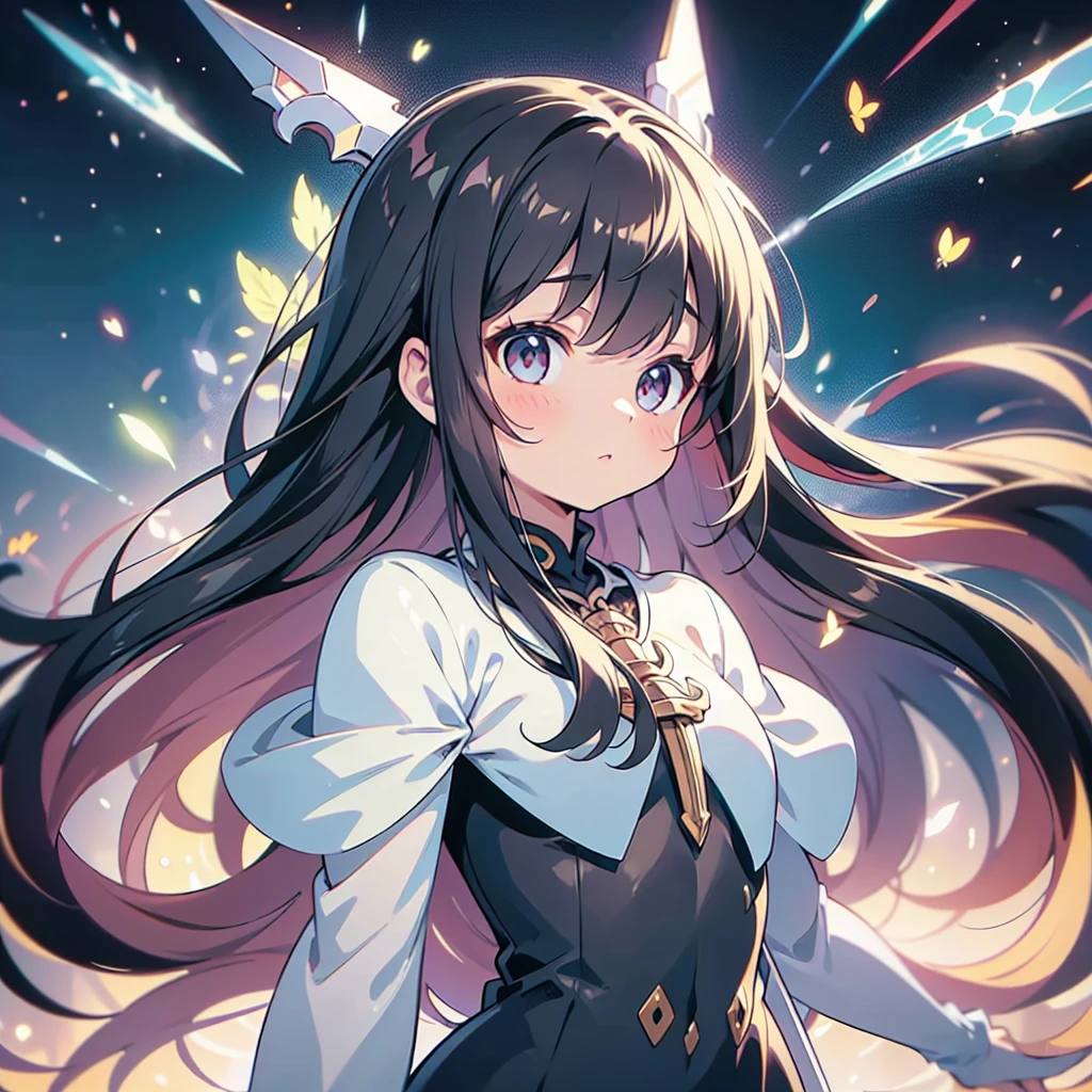 1girl,Super detailedな顔、Delicate hair、Masterpieces of art、(((Perfect Anatomy、Highest quality、Masterpiece、Official Art、Super detailed、Delicate lines、Dynamic composition、X Composition、S composition、Triangular composition、Square Composition)))、Dark fantasy heroine、Fantasy、Anime Style、Original hairstyle、Original clothing、Neon Color Palette、Absurd、Holding a giant sword with both hands、