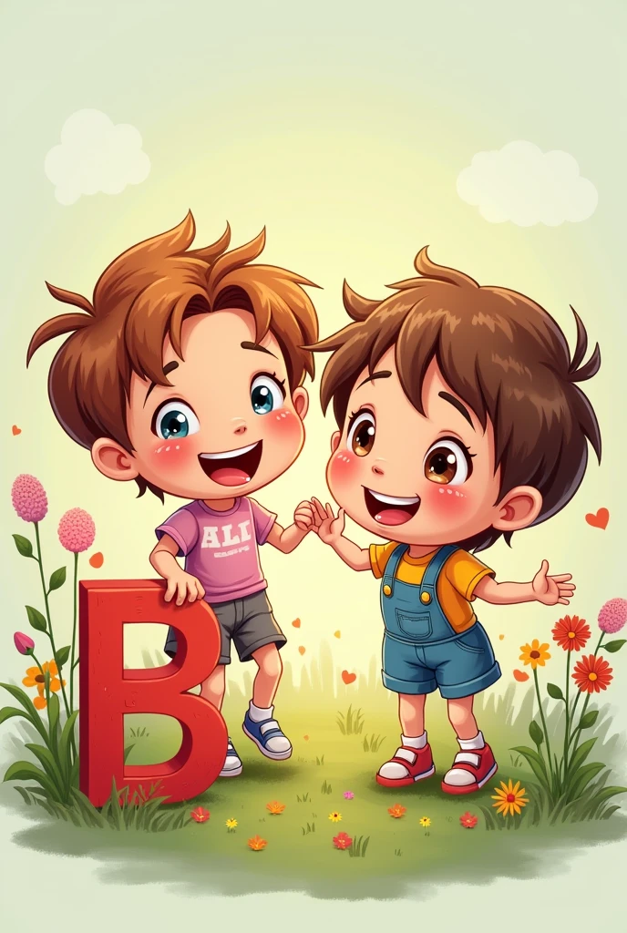 Cartoon kids image with the text "B"