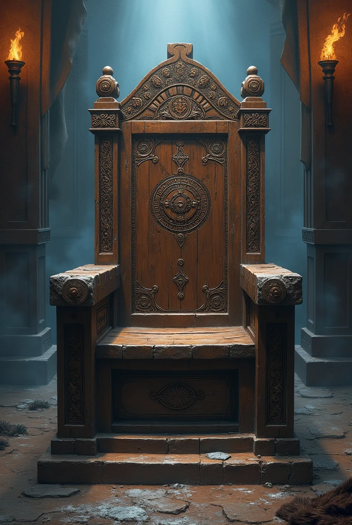 A book cover featuring a wooden throne with Viking elements for a light novel