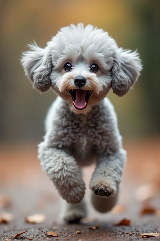 Silver Toy Poodle、Afro, Open your mouth, happiness/joy, Sparkling eyes,Running through the steppes