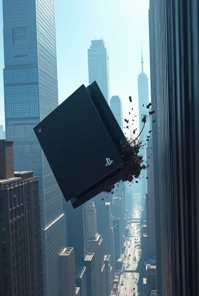 The PlayStation 4 falling from a building